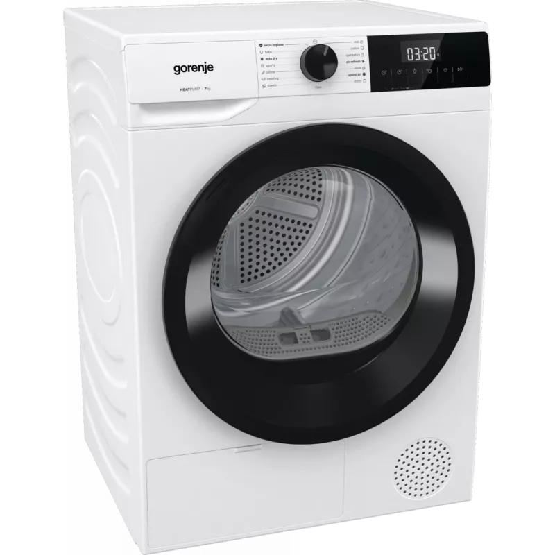 Gorenje džiovyklė | D2HNE7E | Energijos efektyvumo klasė E | Pakrovimas iš priekio | 7 kg | Šilumos siurblys | LED | Gylis 51 cm | Balta