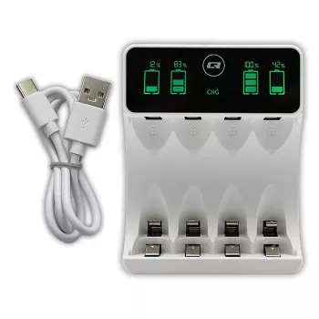 Baterijų įkroviklis QOLTEC 50848, skirtas NiMH AAA (R03) ir AA (R6) elementams, su LCD ekranu