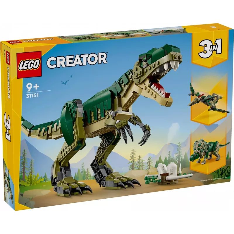Konstruktorius LEGO Creator 3-in-1 T.Rex statomas modelio rinkinys, 626 vnt., 150 mm aukštis, amžius 9+
