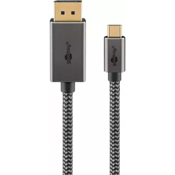 Goobay USB-C -to-DisplayPort -Braided Cable 4K a 60 Hz 3 m juodas Sidabrinis - -Kaištinis (75709)