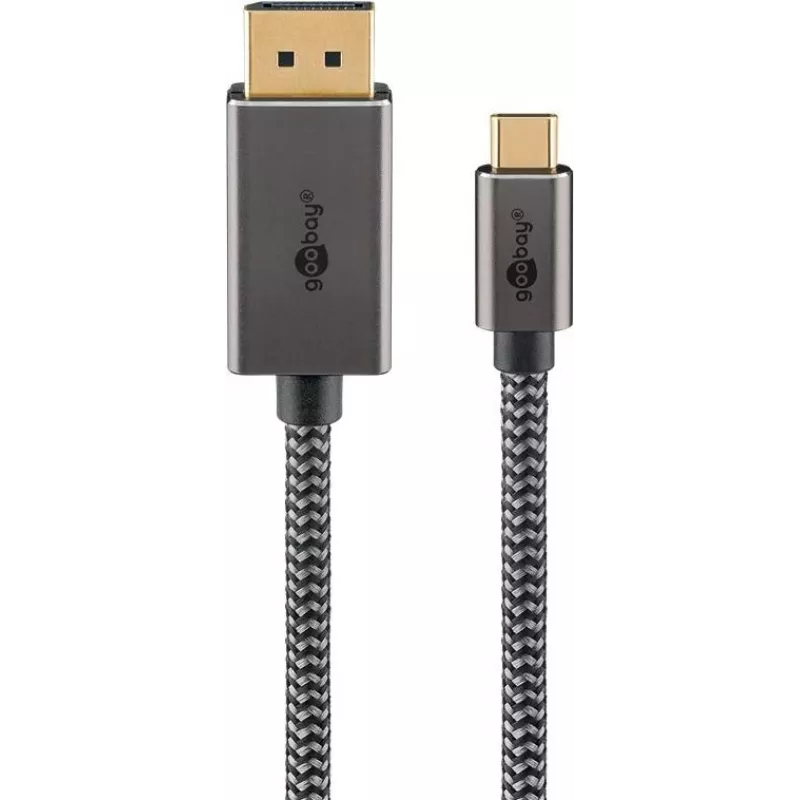 Goobay USB-C -to-DisplayPort -Braided Cable 4K a 60 Hz 3 m juodas Sidabrinis - -Kaištinis (75709)