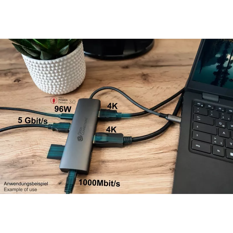 Alcasa HUB-C001A sąsajos šakotuvas USB Type-C 5000 Mbit/s antracitinis