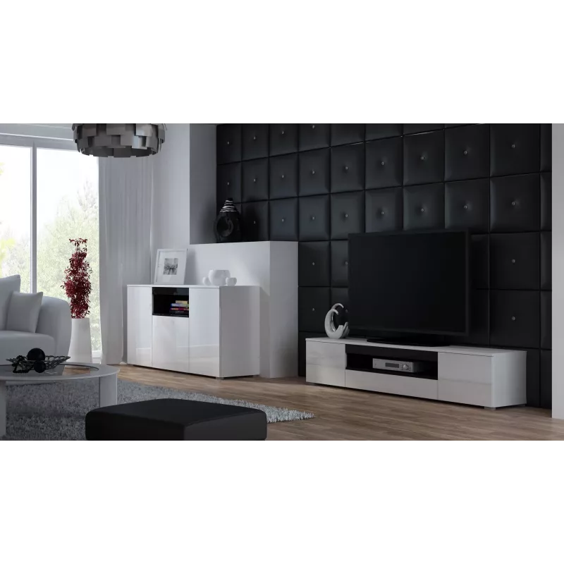 Cama TV stovas VIVA 180 baltas/baltas blizgus + juodas