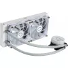 Skysčio aušinimo komplektas Cooler Master MasterLiquid 240L Core ARGB White — 240 mm radiatorius, 120 mm ventiliatoriai, palaiko LGA1700/AM5/AM4 ir senesnius lizdus