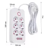 Kištukinis lizdas MACLEAN MCE391 W — 6 lizdai, 4×USB-A + 1×USB-C, 3 m kabelis, 110–240V, 2500W, baltas