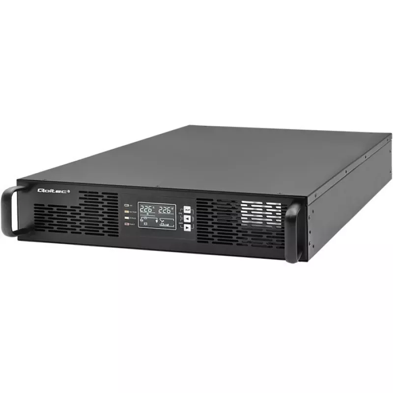 Qoltec maitinimo adapteris AVARINIS STELAŽUI 3KVA 3000W galios koeficientas 1.0 LCD EPO USB on-LINE (3VA, 3000W, dvigubo keitimo online UPS), UPS