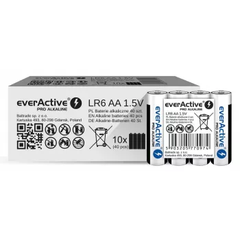Šarminės baterijos everActive LR6 AA pakuotėje 4 vnt. — 1,5 V, 3000 mAh, 50,5×14,5 mm