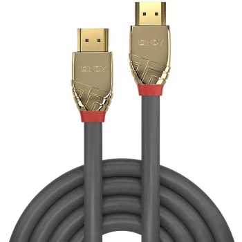 “Lindy 10 m standartinis HDMI laidas, Gold Line”, 10 m, HDMI A tipo (standartinis), HDMI A tipo (standartinis), 4096 x 2160 pikselių, auksinė, pilka