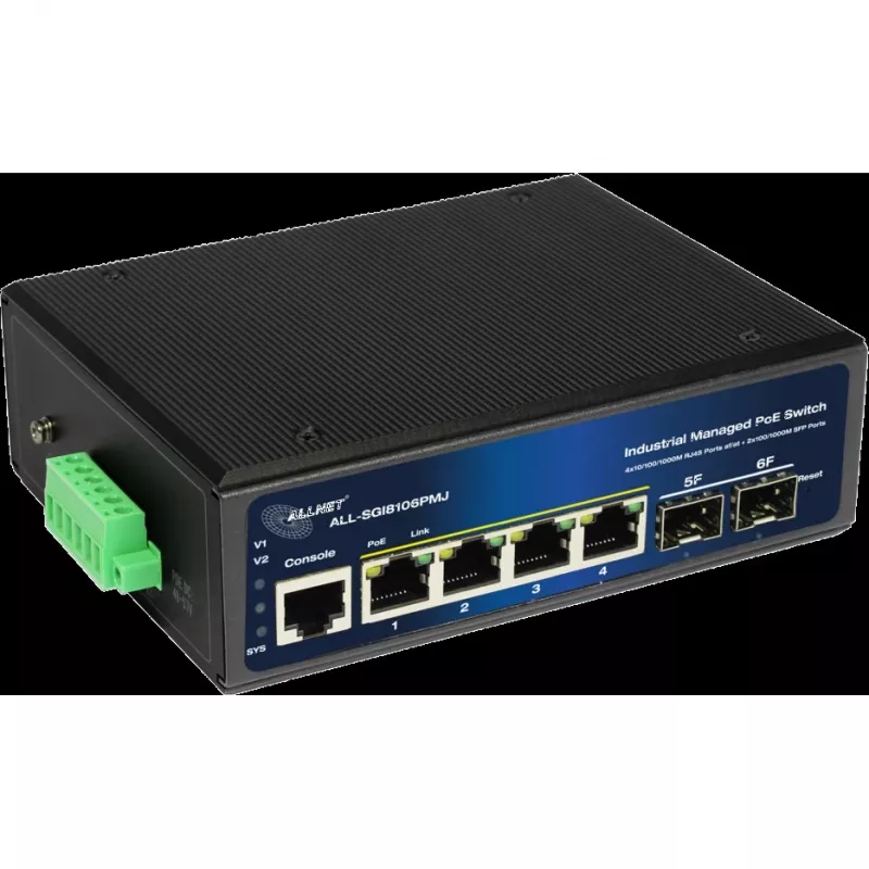 Valdomas pramoninis PoE komutatorius ALLNET ALL-SGI8106PMJ 4 PoE + 2 Uplink prievadai