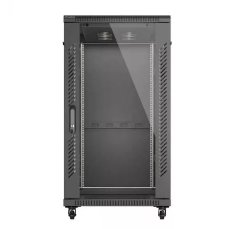 Spintelė stovui LANBERG FF01-6222-12B 22U 600x1200 mm juoda su stiklinėmis priekinėmis ir galinėmis durelėmis