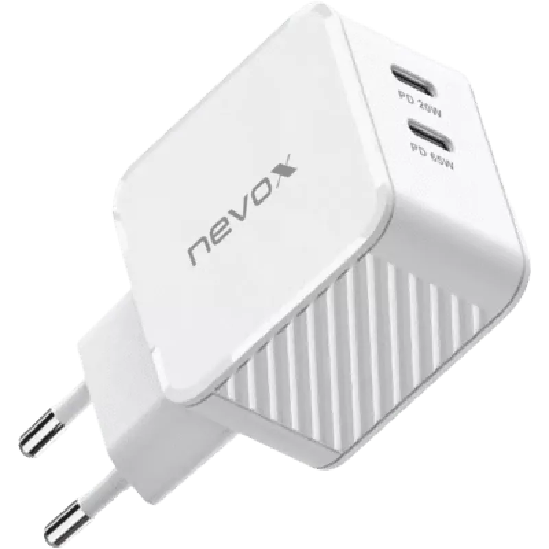 65W DUAL USB-C (PD) QC3.0 Įkroviklis GaN (Balta, PD 3.0, QC 3.0)