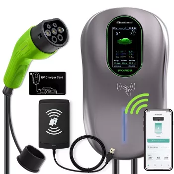 Wallbox QOLTEC elektromobilių įkrovimo stotelė Type 2 22 kW LCD 2 RFID kortelės 3 fazių 5 m laidas viešbučių sistema