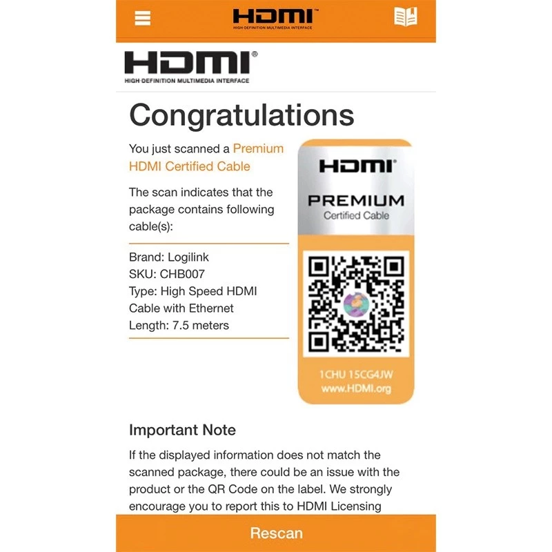 HDMI laidas LogiLink CHB007 7,5 m