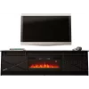 TV staliukas su židiniu Cama Meble GRANERO modelis — 200 x 56,7 x 35 cm, juoda/juoda blizgi, 2 durys, 2 lentynos, stumdomos durys, MDF/medžio drožlių plokštė