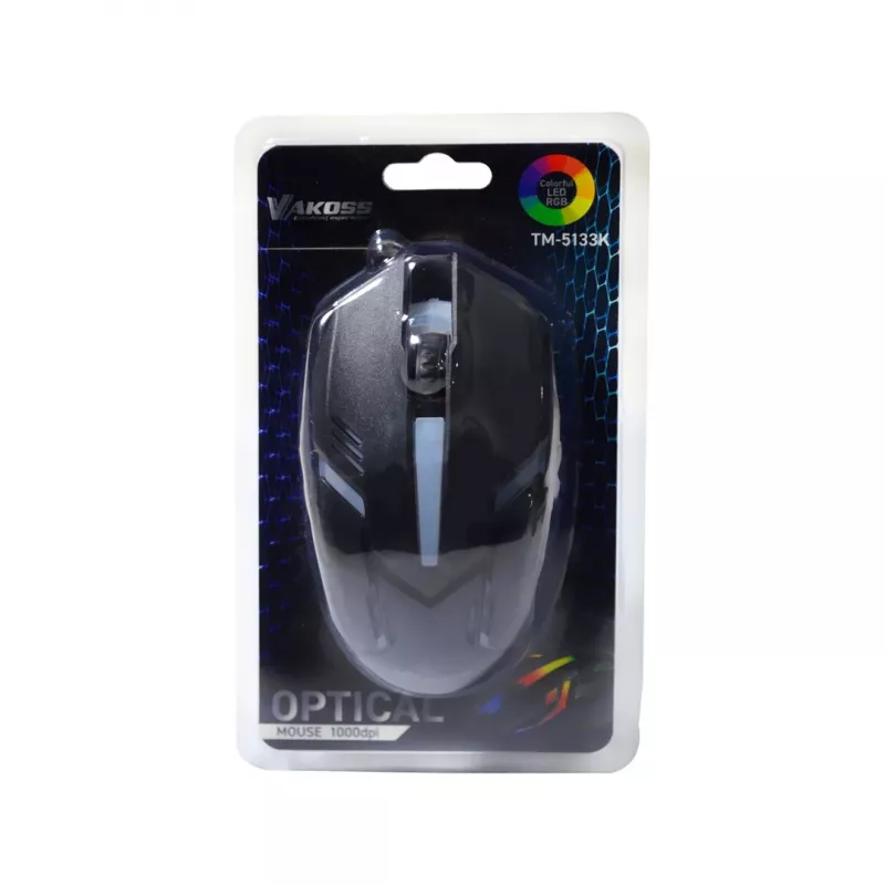 Laidinė žaidimų pelė VAKOSS TM-5133K, optinė 1000 DPI, 3 mygtukai, USB, juoda