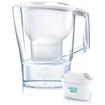 Vandens filtro ąsotis BRITA Aluna permatomas baltas — 2,4 l bendras / 1,4 l filtruoto, MAXTRA, tinkamas plauti indaplovėje