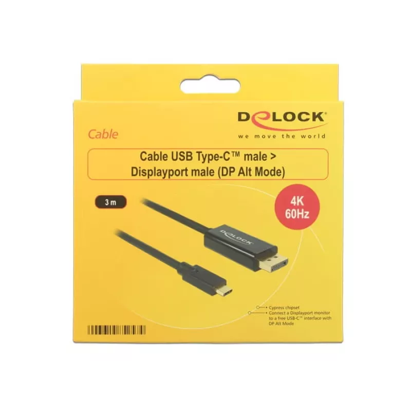 Delock laidas USB Type-C kištukas > Displayport kištukas (DP Alt Mode) 4K 60 Hz 3 m juodas