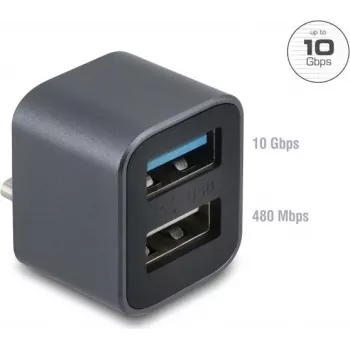 DELOCK Mini USB Hub USB Type-C kištukas prie 1x USB 10 Gbps Type-A ir 1x USB 2.0 Type-A (modelis 64359)