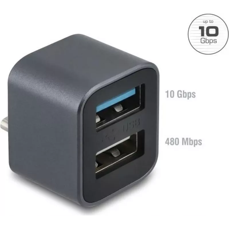 DELOCK Mini USB Hub USB Type-C kištukas prie 1x USB 10 Gbps Type-A ir 1x USB 2.0 Type-A (modelis 64359)