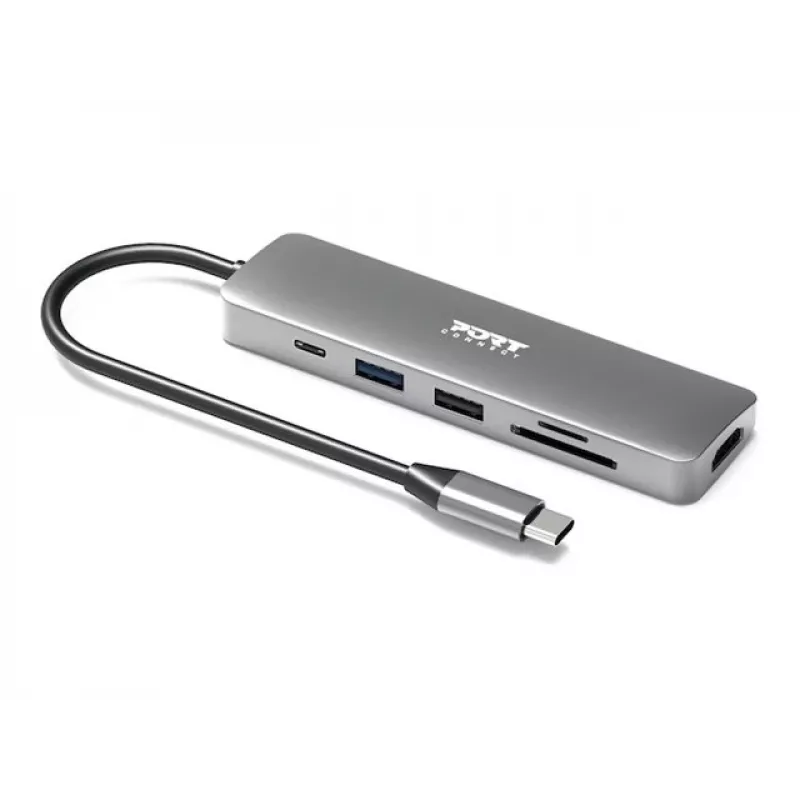 Sąsajos šakotuvas Port Designs 900162 USB Type-C — USB Type-C išvestis, 3840x2160@60Hz, 20V/5A įvestis, 117×34×13 mm, sidabrinis