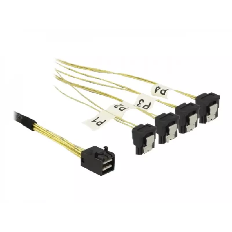 SCSI kabelis DeLOCK 85685 Juoda Geltona 1 m 1 x Mini SAS HD SFF-8643 4 x SATA 7 kontaktų
