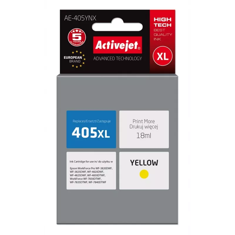 Activejet AE-405YNX rašalas (pakaitalas Epson 405XL C13T05H44010; Supreme; 18 ml; geltonas)