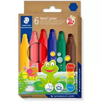 Flomasteriai Staedtler 329 C6 — 6 spalvos (mėlyna, ruda, žalia, rožinė, raudona, geltona), stambus antgalis