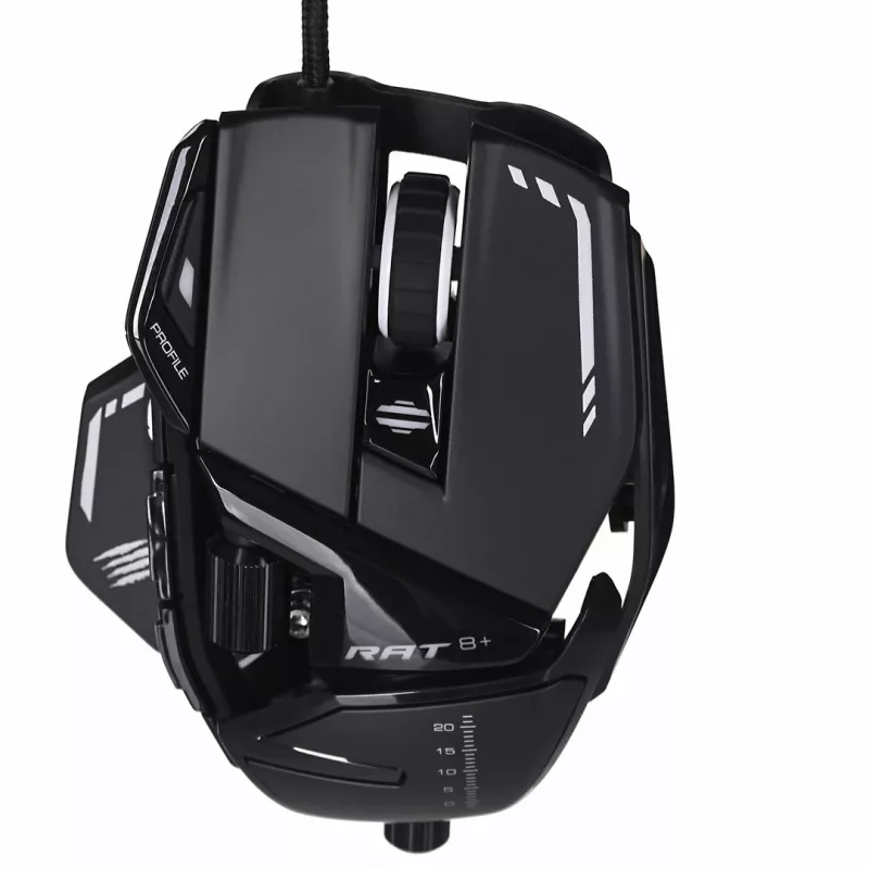 Žaidimų pelė Mad Catz R.A.T. 8+ — dešiniarankė, optinė, 16000 DPI, 11 mygtukų, USB Type-A, 145 g