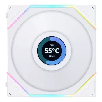 LIAN LI UNI FAN TL LCD 120mm ARGB korpuso ventiliatoriai - balti, 3 vnt. rinkinys