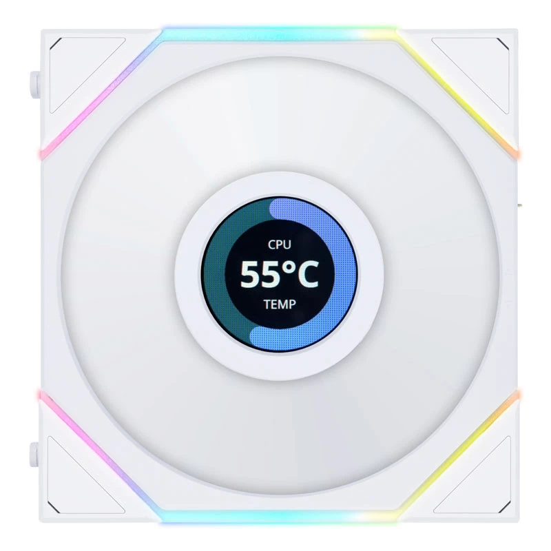 LIAN LI UNI FAN TL LCD 120mm ARGB korpuso ventiliatoriai - balti, 3 vnt. rinkinys