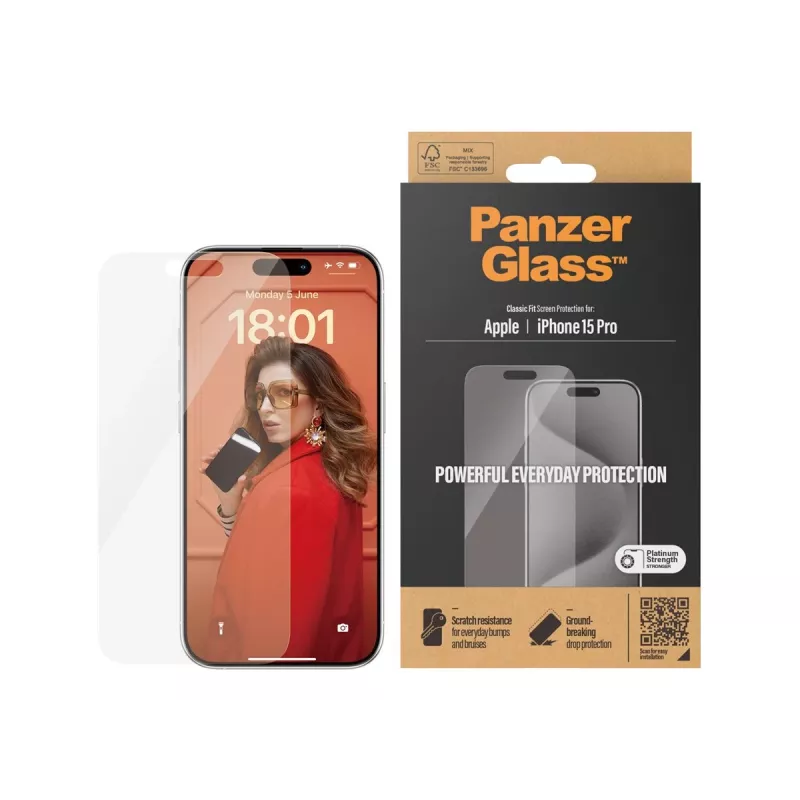 PanzerGlass ® Ekrano apsauga iPhone 15 Pro | Classic Fit