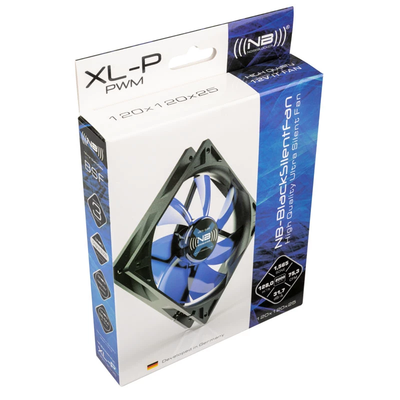 Kompiuterio korpuso ventiliatorius NoiseBlocker BlackSilentFan XLP 120 mm, 2000 RPM, 128 m³/h, 31 dB, 4,5 V, juodas