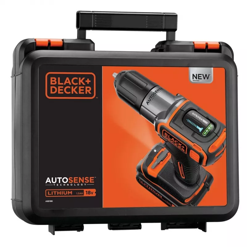 Gręžtuvas Juoda & Decker ASD18K-QW, beraktis, 1.5 Ah, juoda/oranžinė
