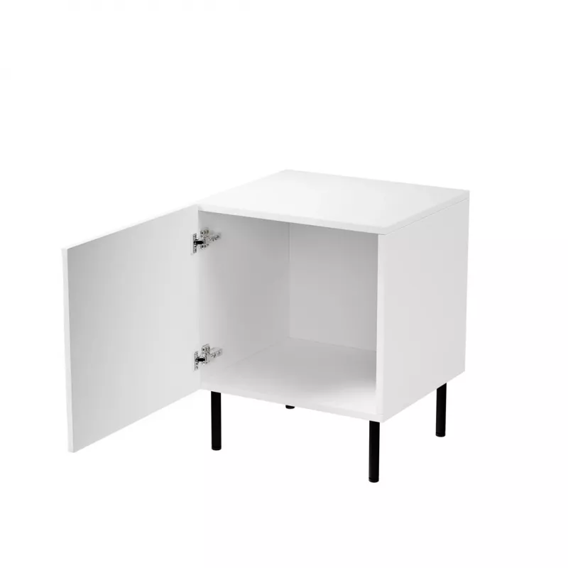 Naktinis staliukas Cama Meble JUNGLE 53,5×40,5×44 cm baltas matinis, MDF ir medžio drožlių plokštė, juodos kojelės, 2 vnt. rinkinys