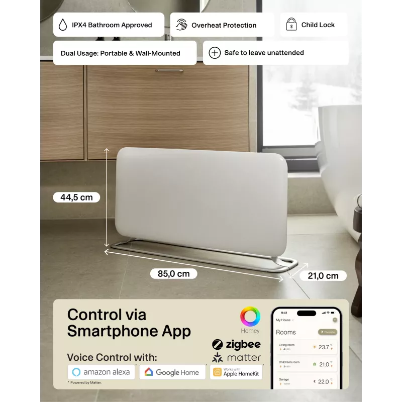Mill WiFi skydinis šildytuvas | PA1500WIFI4A | Skydinis šildytuvas | 1500 W | Tinka patalpoms iki 22 m² | Balta | IPX4
