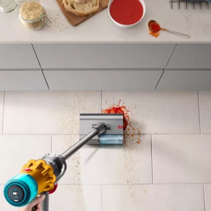 Dyson V12 Submarine 3-in-1 lazdelinis dulkių siurblys, akumuliatorinis, sausas ir šlapias valymas, HEPA, be maišelio, 0,35 l, nikelio ir geltonos spalvos