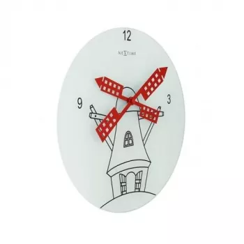 NeXtime klok 8807 Windmil, Ø30 cm, Sieninis, Balta / Juoda / Raudona