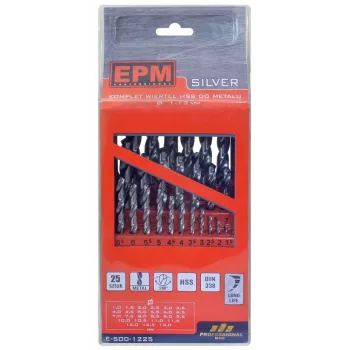 HSS grąžtų rinkinys OEM E-500-1225, 25 vnt., dydžiai 1–13 mm