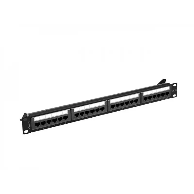 Patch panel 1U LANBERG PPUA-1024-B, 24 ports, Cat6a, U/UTP, 1U rack, depth 102 mm, metal, Juoda