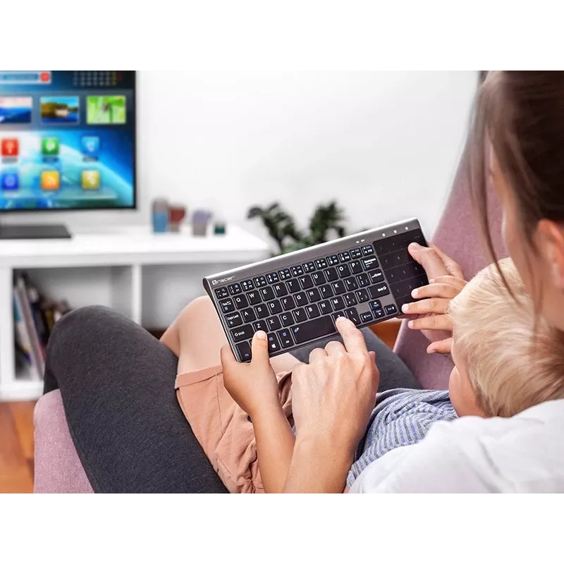 Belaidė RF pilno dydžio klaviatūra TRACER TRAKLA46934, QWERTY anglų k., 2,4 GHz nano imtuvas, membraninė, juoda/pilka