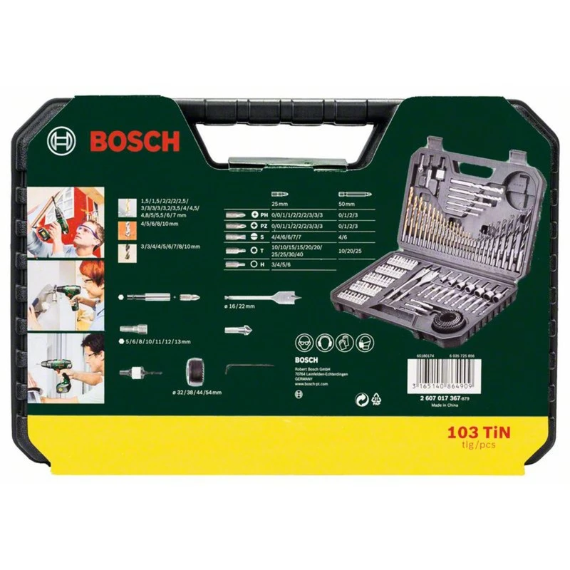 Priedų rinkinys Bosch V-Line 103 vnt. — Bosch 103 dalių grąžtų ir suktuvų priedų rinkinys