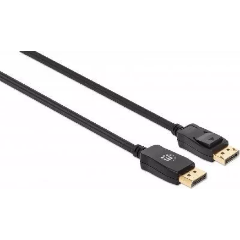 Manhattan DisplayPort 1.4 laidas, 8K@60Hz, 2 m, pintas laidas, kištukas–kištukas, su skląsčiais, visiškai ekranuotas, juodas, garantija visam eksploatacijos laikui, atitinka DP14MM2M