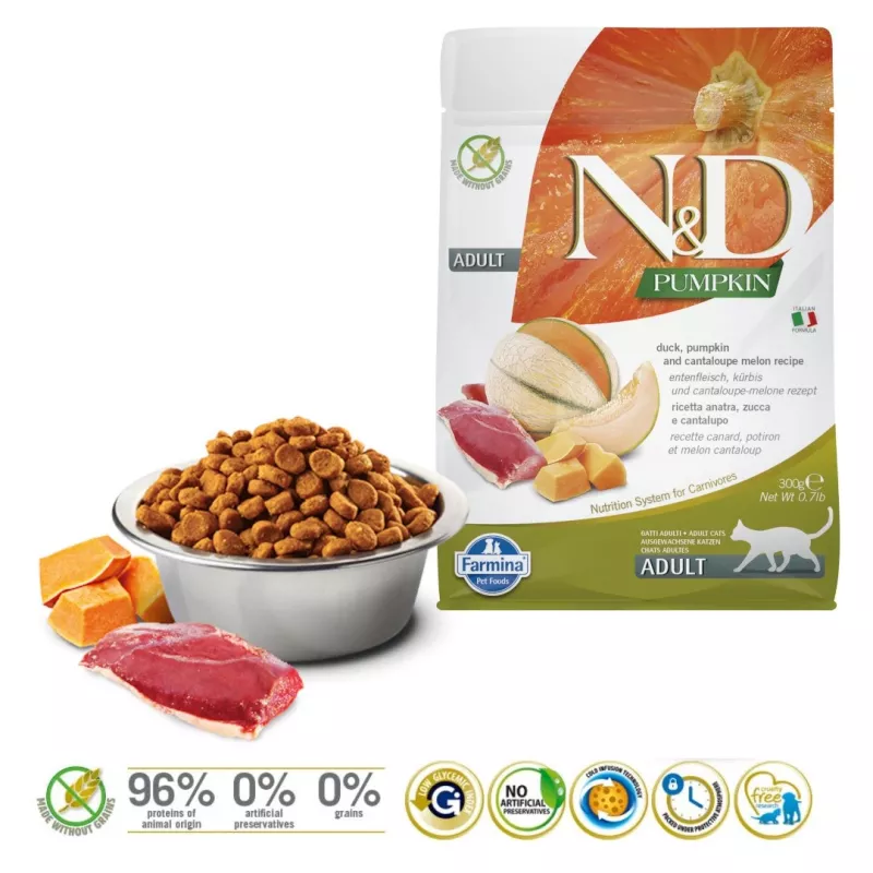 FARMINA N&D Pumpkin Cat Duck and Cantaloupe Melon Adult - sausas kačių maistas - 300 g