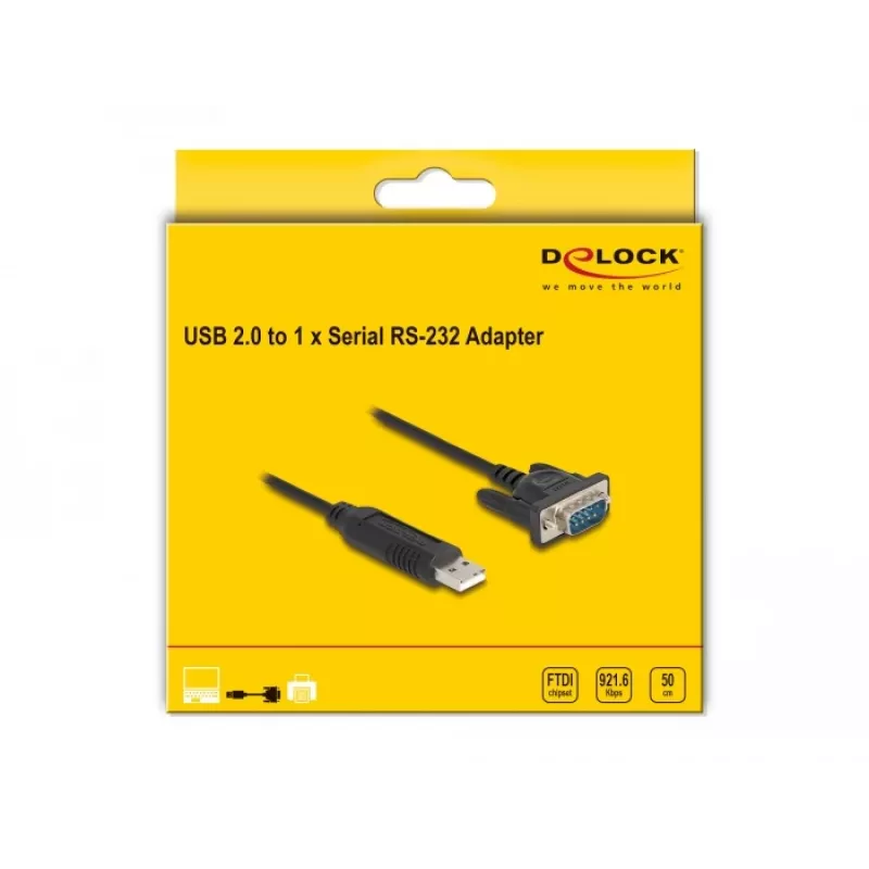 DeLOCK USB 2.0 į nuoseklųjį RS-232 adapteris 50 cm FTDI juodas