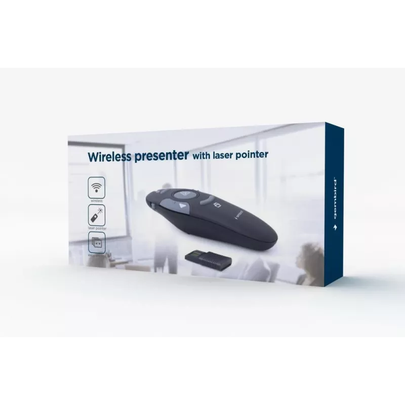 GEMBIRD wireless IR presenter WP-L-11, 4 buttons, 2.4 GHz RF USB receiver, Juoda, AAA baterija