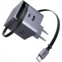 UGREEN X615 65W GaN greitasis įkroviklis su 1x USB-C, 1x USB-A ir integruotu susukamu kabeliu (modelis 65825)