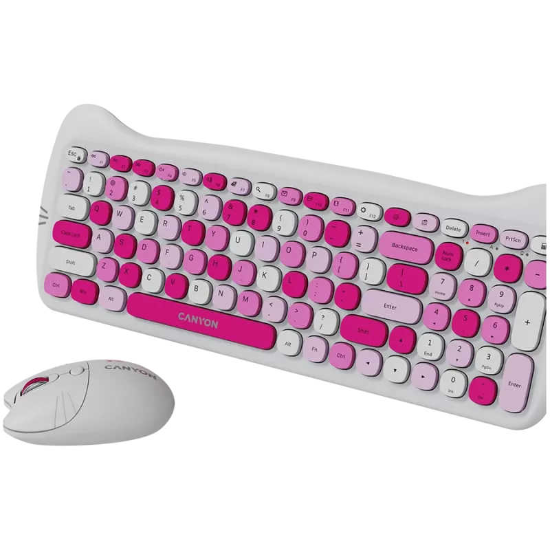 Belaidis klaviatūros ir pelės rinkinys CANYON HSET-W6 Pink Kitty Edition