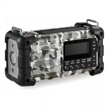 Nešiojamasis avarinis radijas Sangean MMR-99 DAB+ su rankine dinamo ir saulės įkrovimu, „Artic Camo“