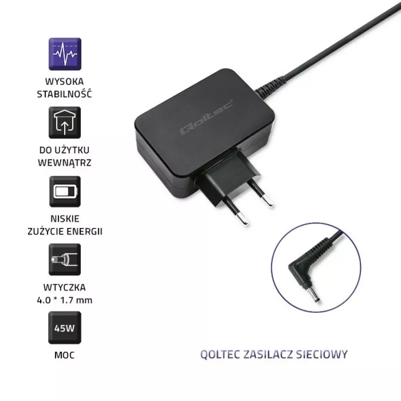 Maitinimo adapteris QOLTEC 45W 20V 2.25A nešiojamiesiems prietaisams, modelis 52393