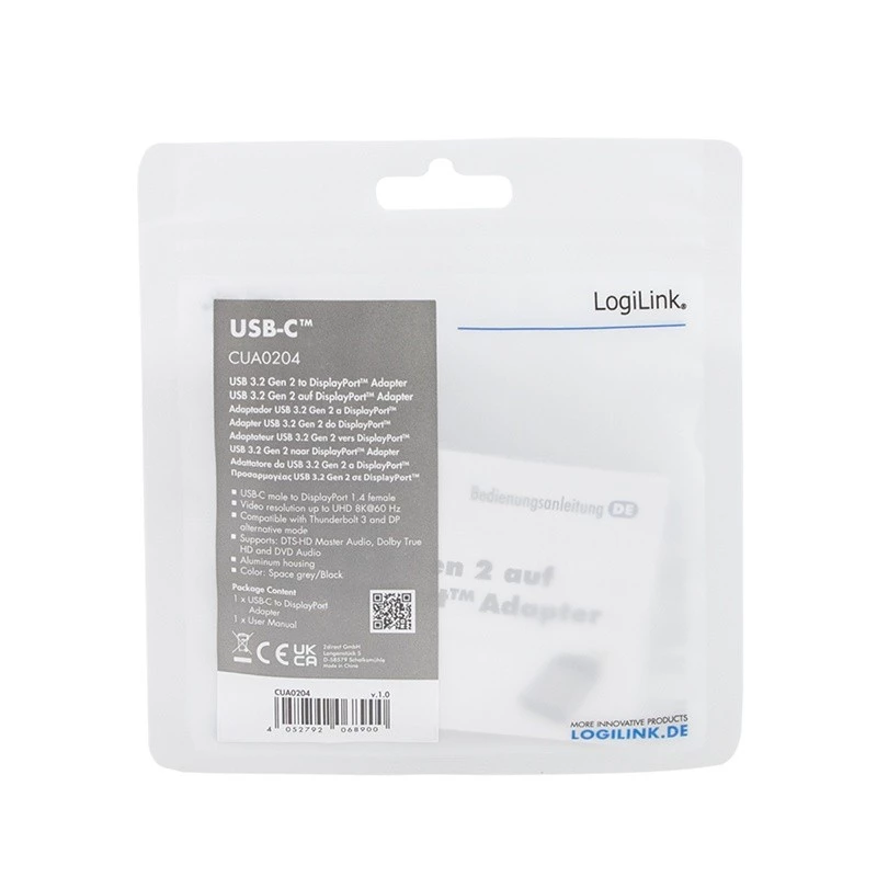 LogiLink CUA0204 USB-C į DisplayPort laido jungties adapteris juodas pilkas